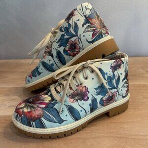 Mumka 36 Vegan Green Flowers Ankle Lace Up Floral Artisan Festival Boots (READ)